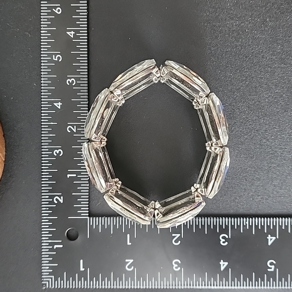 Statement Silver Oval Crystal Stretch Bracelet - image 4